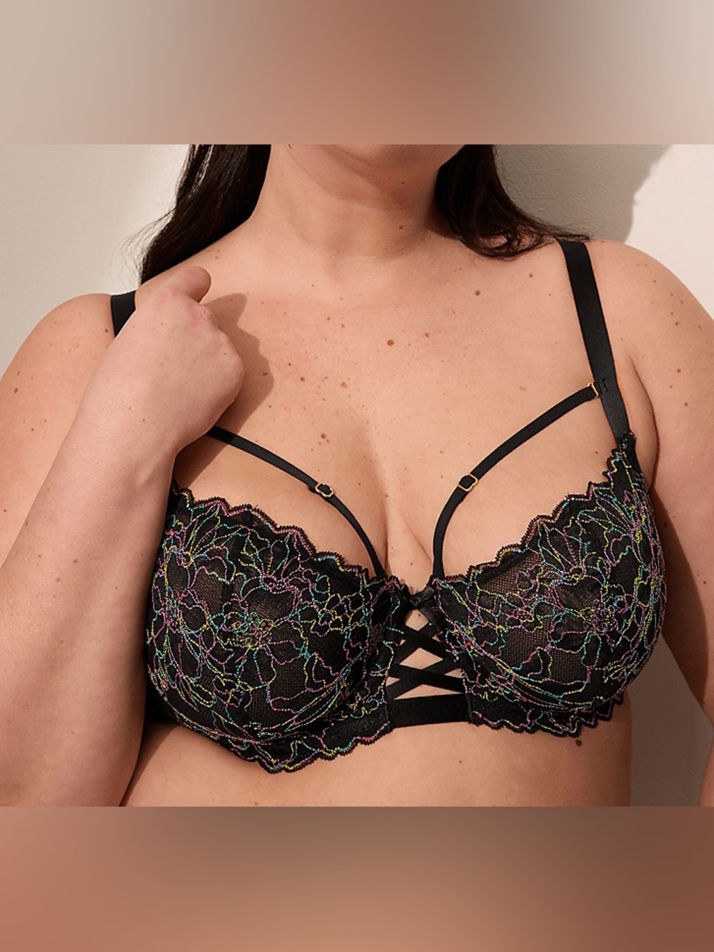 NWT Lane Bryant Cacique Strappy Rainbow Lace Unlined Balconette Bra 38G